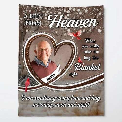 Personalized Hug From Heaven Custom Memorial Photo Gifts for Family Members Blanket 37332