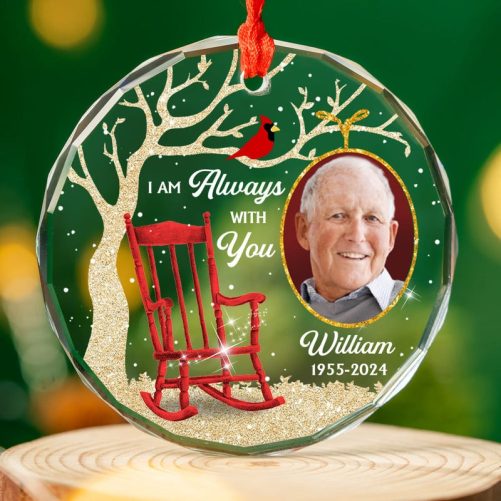 Personalized Memorial Gift Custom Photo I'm Always With You Circle Glass Ornament 35233