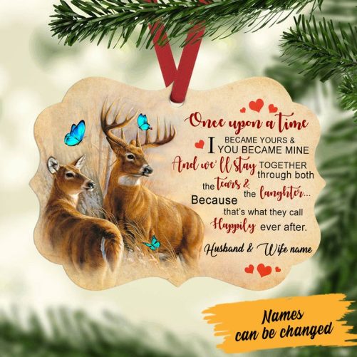 Personalized Once Upon A Time Deer Couple MDF Benelux Ornament NB114 30O60