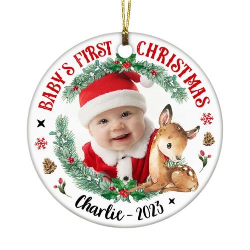 Personalized Photo Deer Baby's First Christmas Circle Ornament 28155