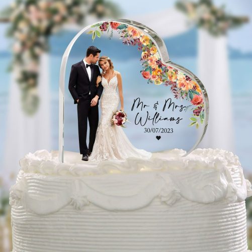 Personalized Wedding Photo Heart Acrylic Plaque, Wedding Cake Topper, Bride And Groom Photo, Wedding Keepsake, Wedding Gift, Wedding Sign