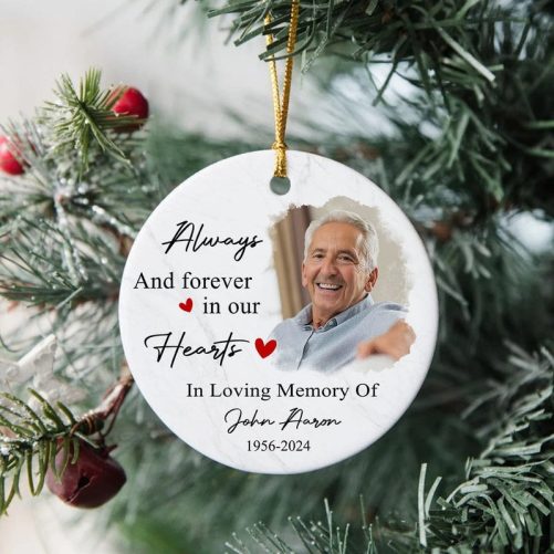 Custom Photo Always And Forever In Our Hearts Memorial Ceramic Ornament HA75 891468