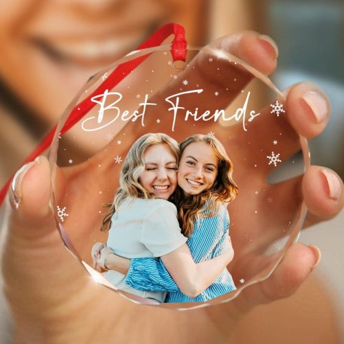 Custom Photo and Text Christmas Glass Ornament for Bestie, Friends HO82 891753