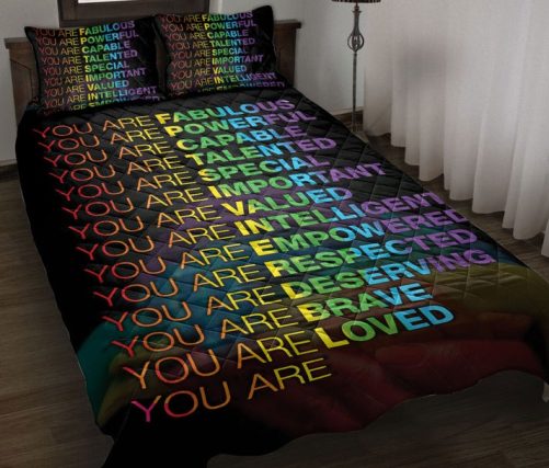 LGBT Quilt Set, Lgbtq Lgbt Heart Pride Rainbow Flag Love Wins Love Is Love Pride Month Quilt Blanket With Pillowcases, Quilt Bedding Set