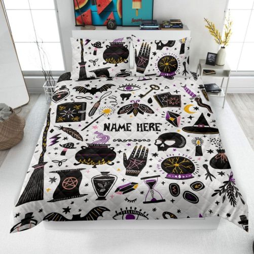 Personalized Witch Quilt Set, Witch Things Quilt Blanket & Pillowcase, Custom Name Quilt Bedding Set, Bedspread, Witchy Gift, Halloween Gift