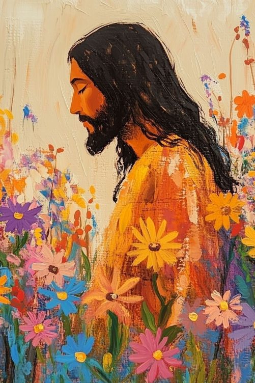 Jesus with Flowers Art