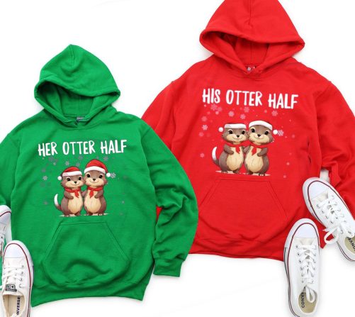 Christmas Couple Hoodie Her And His Otter Half Christmas Gift For Couple
