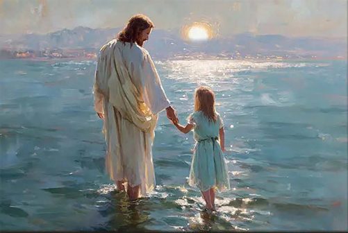 Jesus and Little Girl on the Water – Christian Wall Art Canvas copy