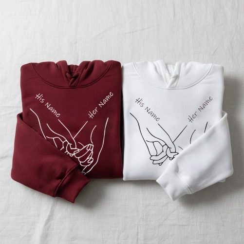 Personalized Couple Hoodie Hand In Hand Custom Name Gift For Couple