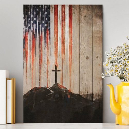 American Flag Cross Canvas Wall Art Christian Wall Canvas Religious Canvas Prints