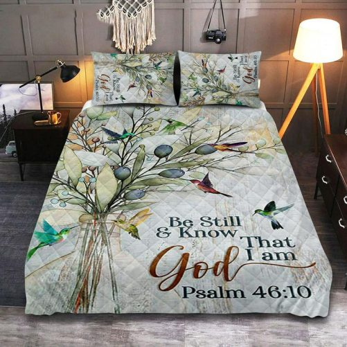 Be Still And Know That I Am God Olive Tree Hummingbird Quilt Bedding Set Art Bible Verse Bedroom