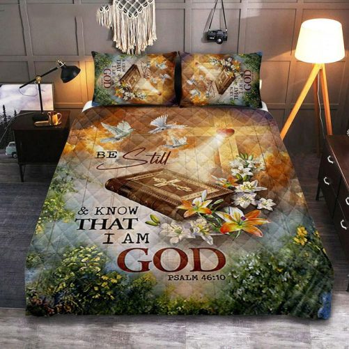 Be Still And Know That I Am God Quilt Bedding Set Pretty Lily Bible White Dove Quilt Bedding Set Bedroom Christian Quilt Bedding Set Prints