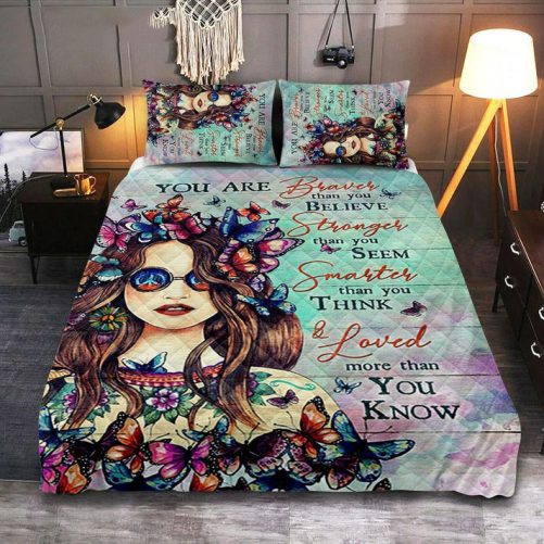Butterfly You Are Braver Than You Believe Quilt Bedding Set Bedroom Christian Quilt Bedding Set Prints Bible Verse Quilt Bedding Set Art
