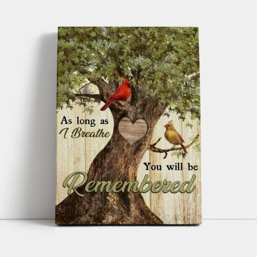 Cardinals Drawing, Oak Tree, Heart Shape, You Will Be Remembered Canvas Poster