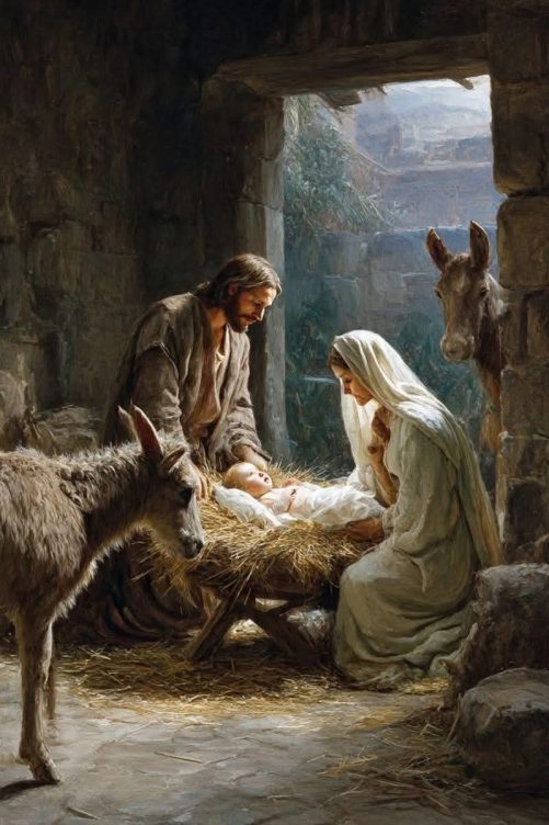 Christian Canvas Holy Family In The Stable