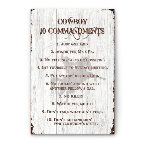 Cowboy Poster & Canvas, 10 Commandments Country Western Southern Wall Art, Home Decor For Cowboy, Cowgirl, Husband, Wife