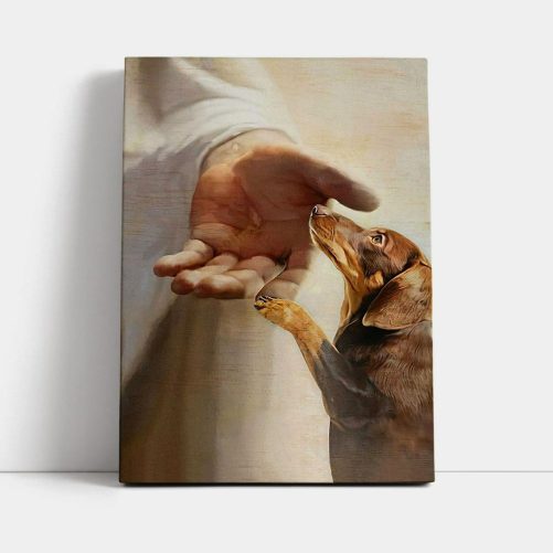 Dachshund Handshake With Jesus Canvas Wall Art Jesus Canvas Pictures Christian Canvas Wall Art
