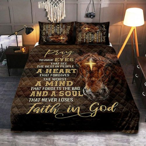 Horse Cross A Soul That Never Loses Faith In God Quilt Bedding Set Bedroom Christian Cover Twin Bedding Quilt Bedding Set Gift For Horse Lover