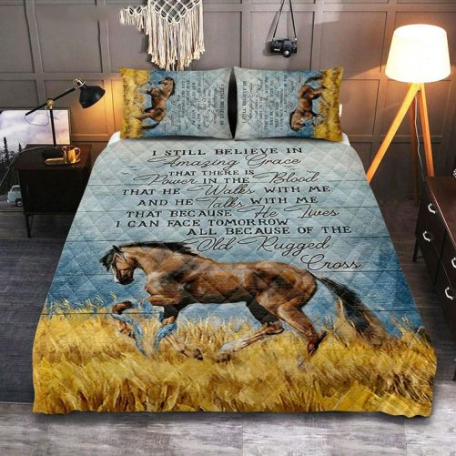 Horse I Still Believe In Amazing Grace Quilt Bedding Set Bedroom Bible Verse Quilt Bedding Set Art Christian Home Decor