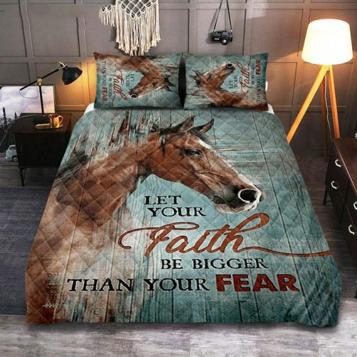Horse Let Your Faith Be Bigger Than Your Fear Quilt Bedding Set Bedroom Christian Quilt Bedding Set Prints Bible Verse Quilt Bedding Set Art