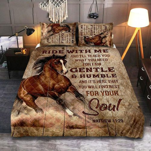Horse Ride With Me Quilt Bedding Set Bedroom Christian Quilt Bedding Set Prints Bible Verse Quilt Bedding Set Art