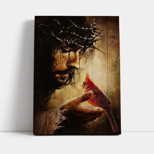Jesus Hand Red Cardinals Thorn Crown Jesus Wall Art Canvas Jesus Portrait Canvas Prints Christian Wall Art