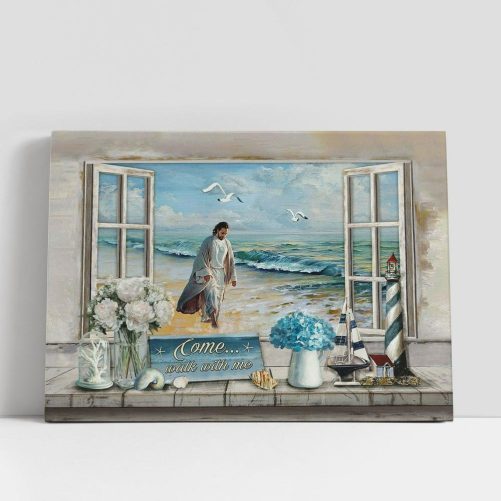 Jesus Walks Come Walk With Me Canvas Art, Bible Verse Wall Art, Wall Decor Christian Gifts