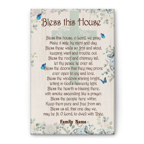 Personalized Christian Poster & Canvas, Bless This House, O Lord, We Pray Inspirational Prayer For All Wall Art, Custom Name Home Decor