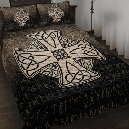 Quilt Bed Set Celtic Symbol Norse Mythology Valhalla Quilt Bed Set