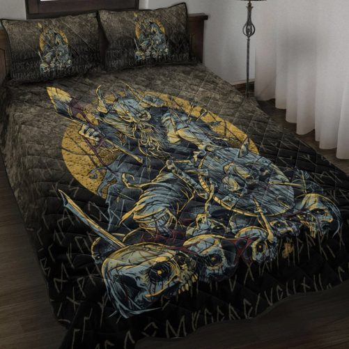 Quilt Bed Set Viking Warrior with Skulls Quilt Bed Set