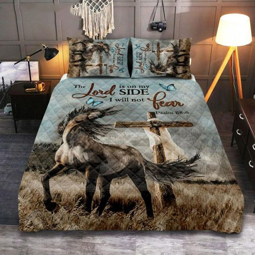 The Lord Is On My Side Horse Cross Quilt Bedding Set Prints Christian Cover Twin Bedding Decor Bible Verse Quilt Bedding Set Art