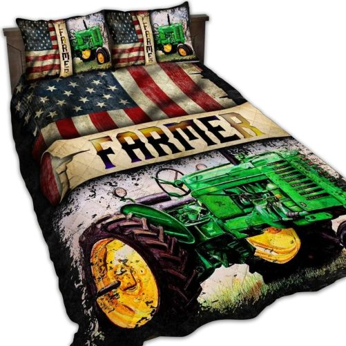 Tractor Farmer America Strong Quilt Bed Set