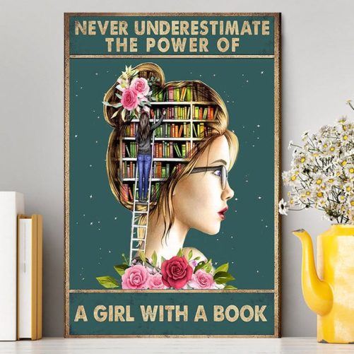 Underestimate A Girl With A Book Canvas Inspirational Class Wall Art Decor Decoration For Girls Bedroom