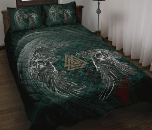 Viking Quilt Bed Set Ravens Skull Tattoo 9 RLT12