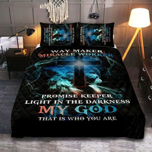 Way Maker Miracle Worker Lion & Cross Quilt Bedding Set Bedroom Christian Cover Twin Bedding Quilt Bedding Set Religious Quilt Bedding Set Prints