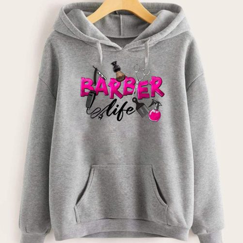barber life hoodie xám