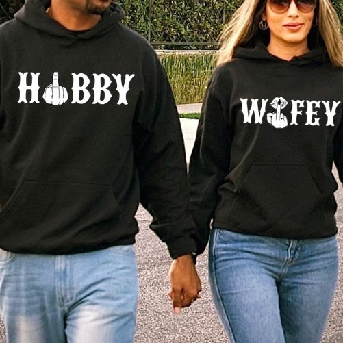 Couple Hoodie Hubby And Wifey Middle Finger Gift For Couple