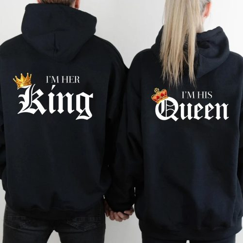 His King And Her Queen Hoodies Printed Couple Matching Lovers Gift