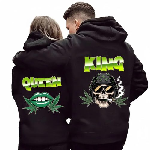 King And Queen Gothic Skull & Mouth Weed Leaf Valentine's Day Gift Hoodie