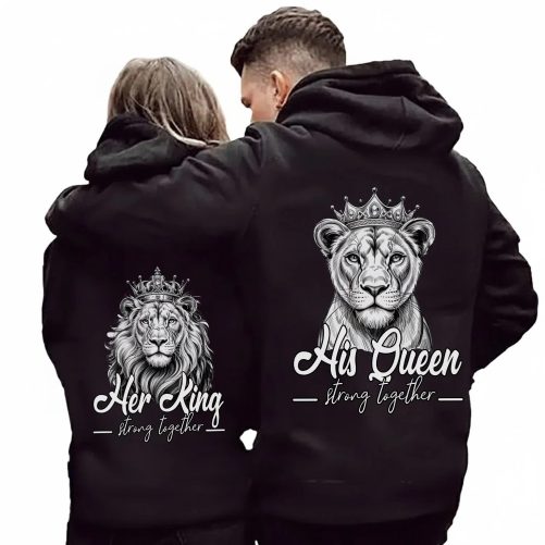 Lion Couple Her King His Queen Strong Together Happy Valentine's Day Hoodie