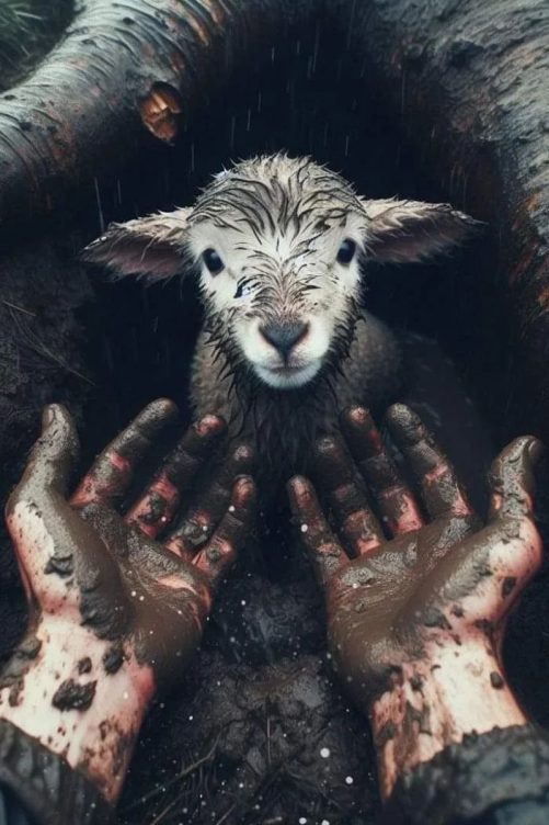 Christian Canvas Jesus Rescue A Lamb