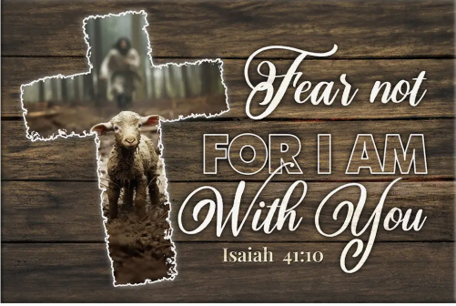 Christian Canvas Fear Not for I Am With You, Jesus and Lost Sheep, Wall Art Canvas