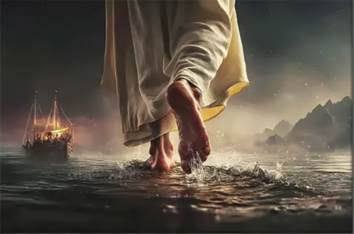 Christian Canvas Find Peace in the Storm – Jesus Walking on Water