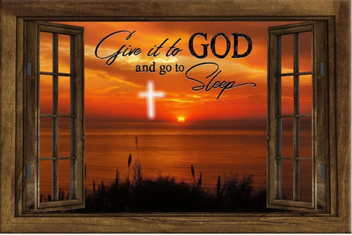 Christian Canvas Give It To God And Go To Sleep, Cross Sunset, Wall Art Canvas Print