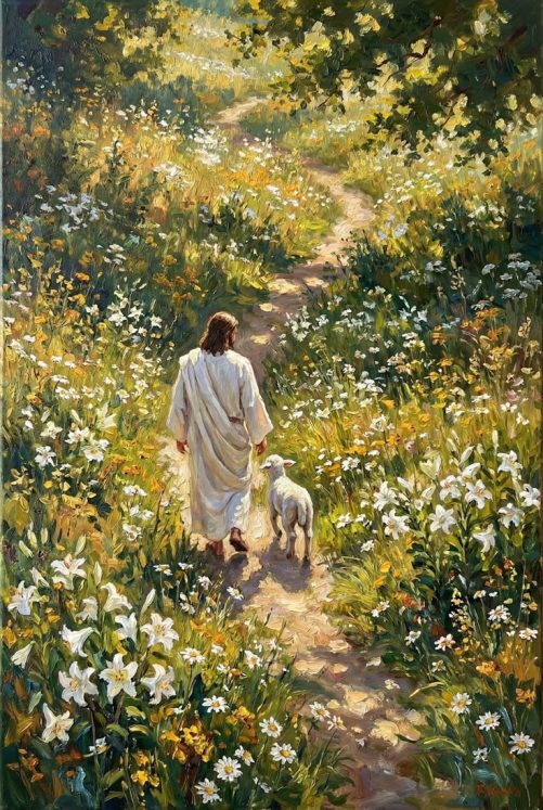 Christian Canvas Jesus Walking With Lamb Wall Art Canvas