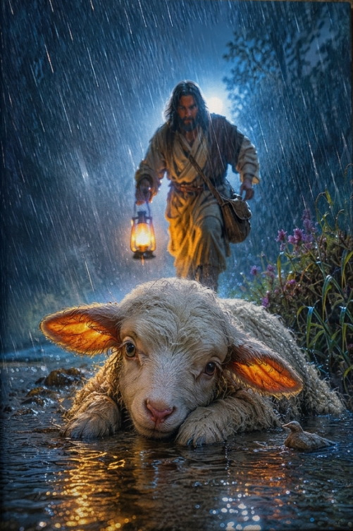 Jesus Canvas Jesus Rescues the Lost Lamb in the Storm Christian Wall Art Canvas