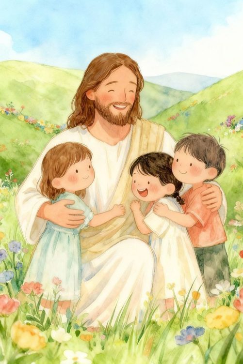 christian canvas jesus and children smile in flower garden 1787925560306.jpg
