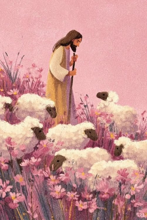 christian canvas the good shepherd jesus and lambs in flower garden art 1787297895287.jpg